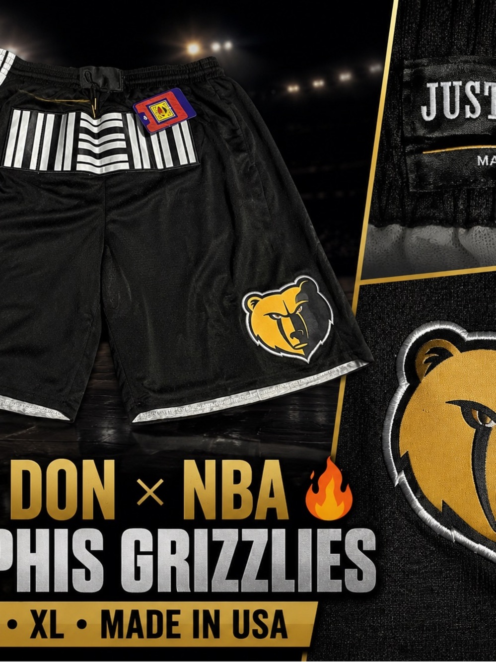 Just Don Memphis Grizzlies Black and Gold Athletic Shorts